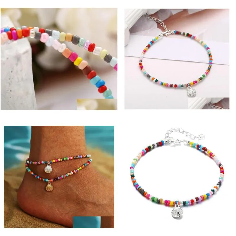 Boho Beaded Anklet Bracelet Gold Shell Anklets Chain Colorf Foot Jewelry For Women And Drop Delivery Otf1E