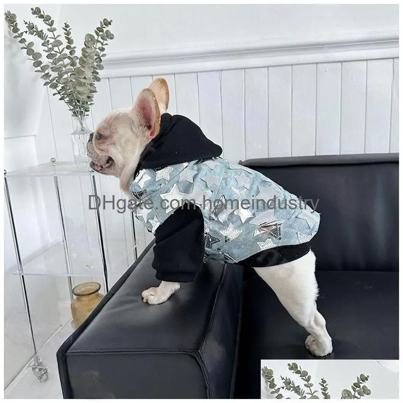 Fashion Dog Denim Button Jacket Designer Cat Print Thin Waistcoat Schnauzer Bichon Corgi Teddy Pet Sweatshirt Vest Drop Delivery Dhoar