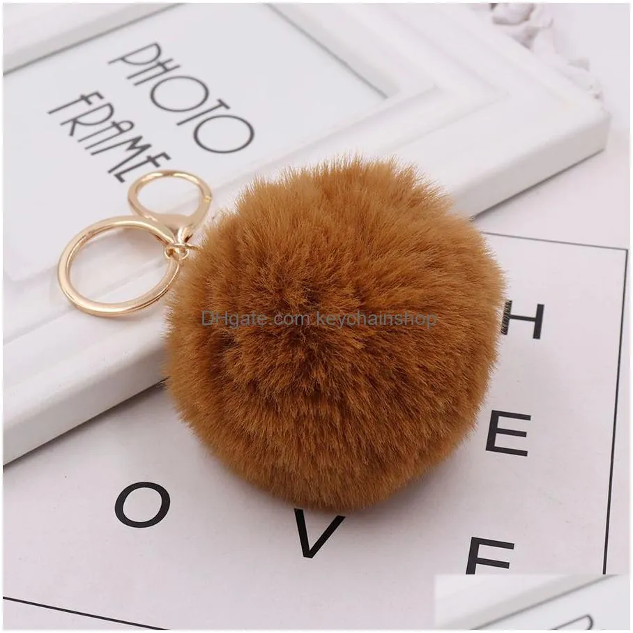 Imitation Rex Rabbit Fur P Keychain Bag Cartoon Key Rings Pendant Cone Car Hair Ball Accessories Keychains 8Cm Drop Delivery Dhpnt