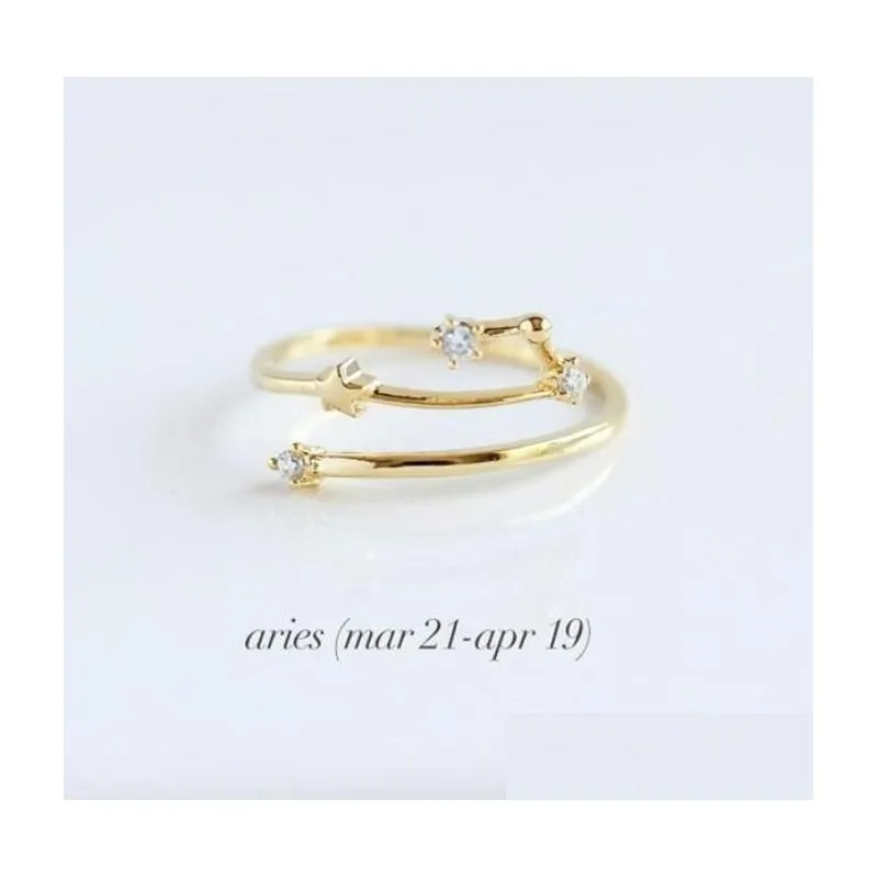 12 Constellations Band Rings Rhinestone Amet Zodiac Signs Gold Sier Colors Fashion Anniversary Jewelry Drop Delivery Ot4Ln