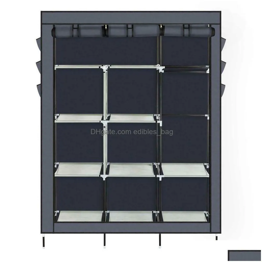 heavy duty portable closet storage organizer wardrobe clothes rack shelves gray275m