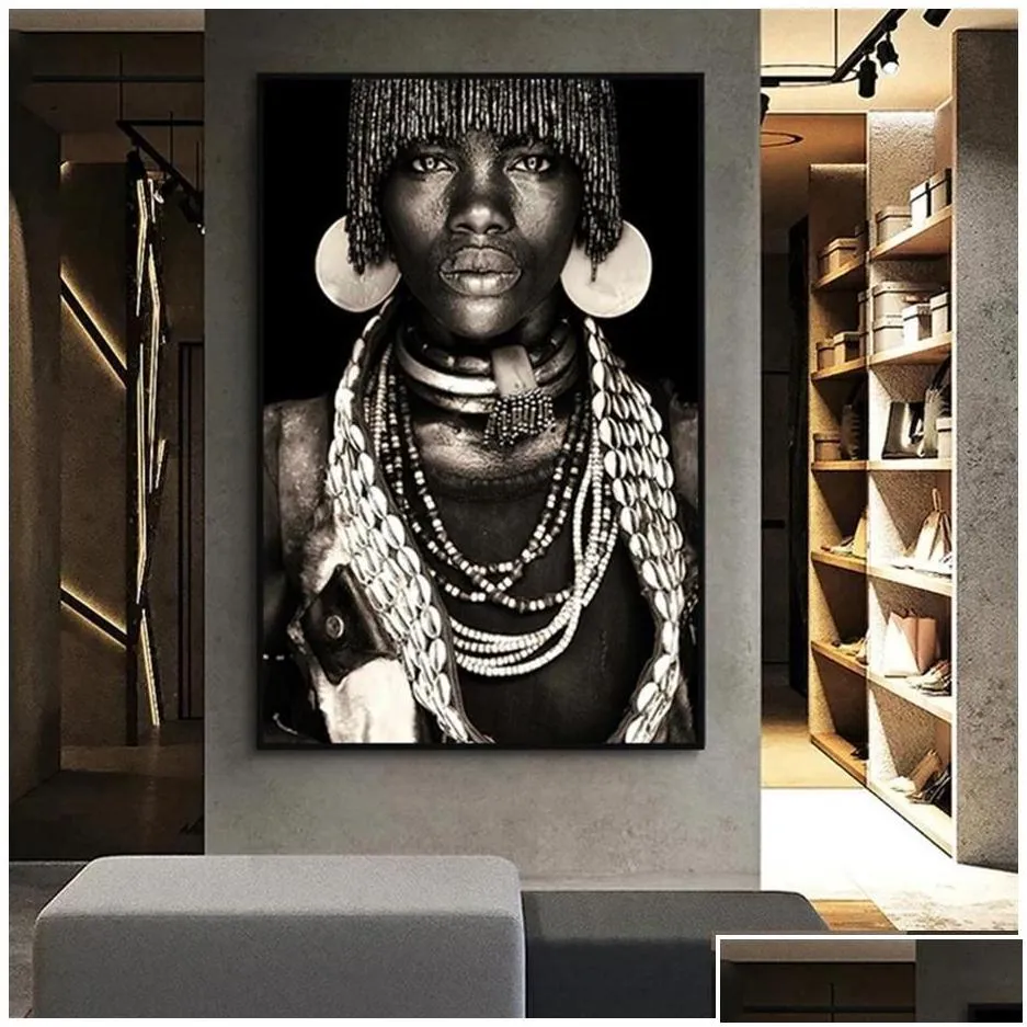 Paintings African Wall Art Primitive Tribal Women Canvas Painting Modern Home Decor Black Woman Pictures Print Decorative Mural202W