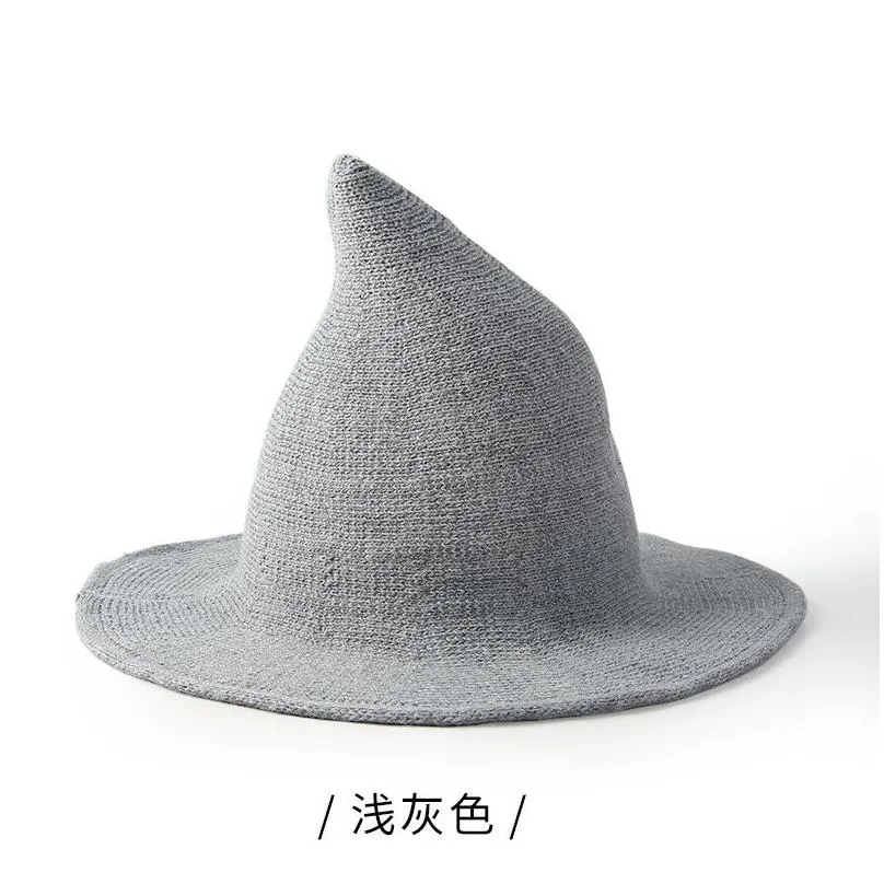 Party Hats Halloween Witch Hat Cosplay Wizard Hats Solid Color Wool Knitting Women Warm Knitted Cap Drop Delivery Home Garden Festive Dhtwz