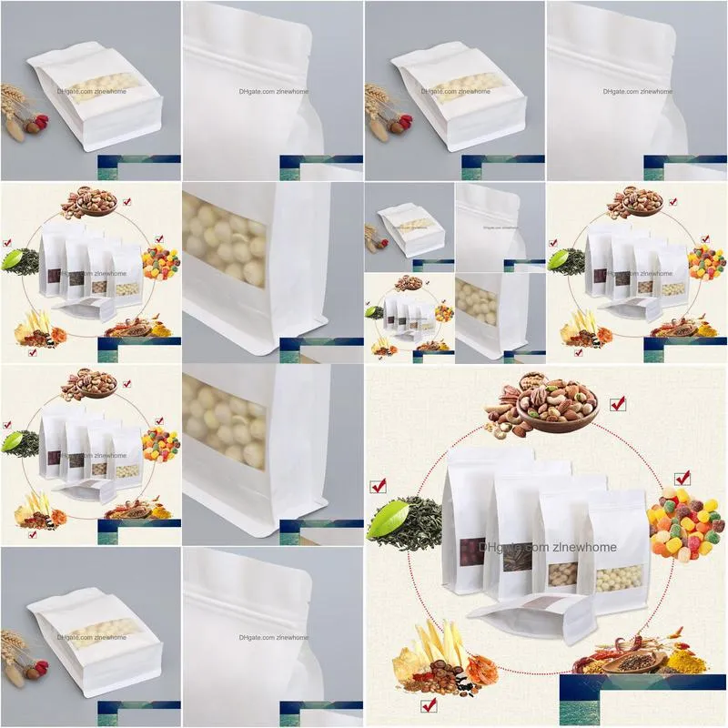 Other Home Storage & Organization Stobag 50Pcs White Kraft Paper Bags Frosted Eight Side Sealing Food Self Drop Delivery Home Garden H Dhnol