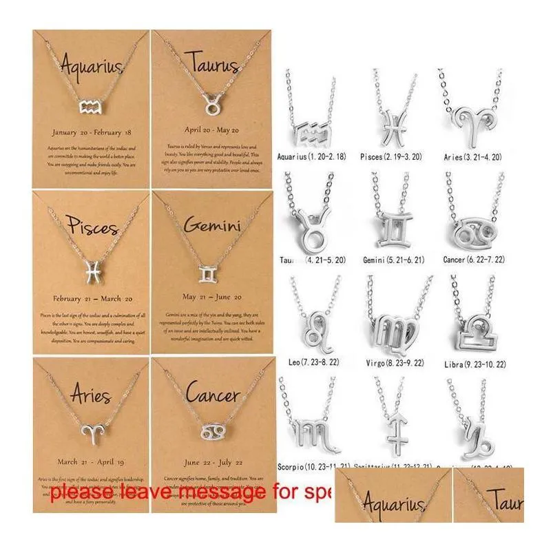 Pendant Necklaces 12 Constellation Necklace Classic 18K Gold Zodiac Sign Round Pendant Beads Chain Jewelry 6 Styles Drop Delivery Jewe Dh321