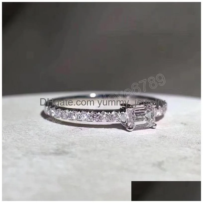 925 Sterling Sier Natural Diamond Ring For Women Wedding Bands Jewelry Gemstone Drop Delivery Dhnoi