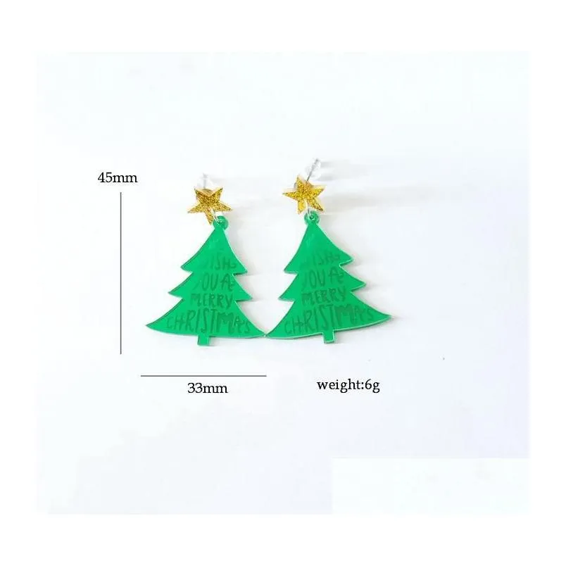 Cute Fashion Dangle Earrings Acrylic Heart Bells Christmas Tree For Women Girls Xmas New Year Drop Delivery Otcgt