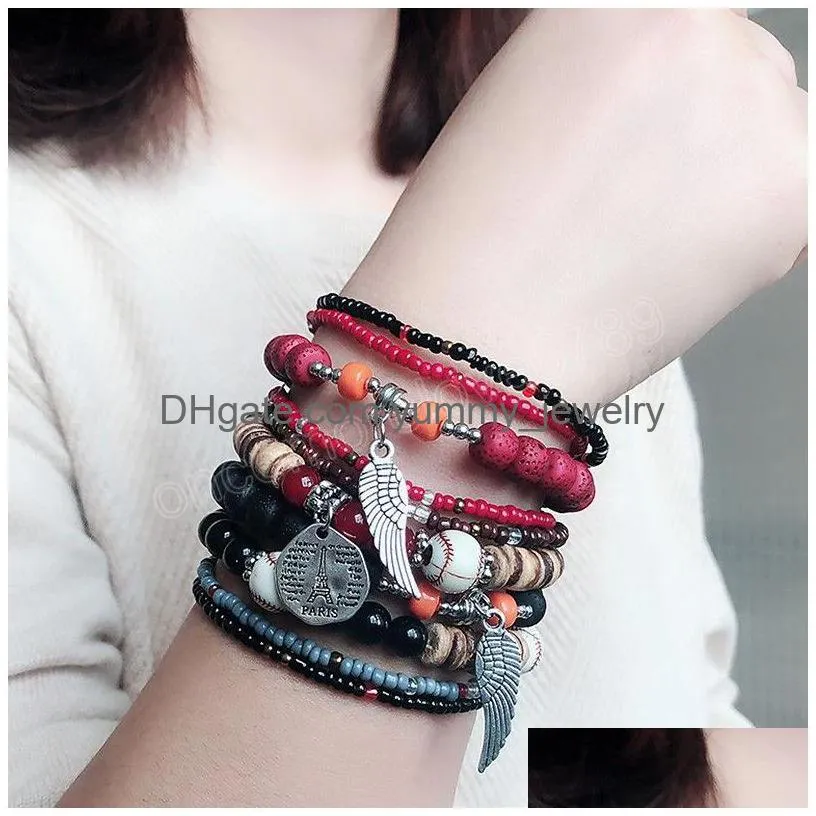 Uni Bohemian Bracelet Set Mti-Layer Elastic Rice Beads Bracelets For Women Men Fashion Charm Bangles Female Jewelry Drop Delivery Dhpap