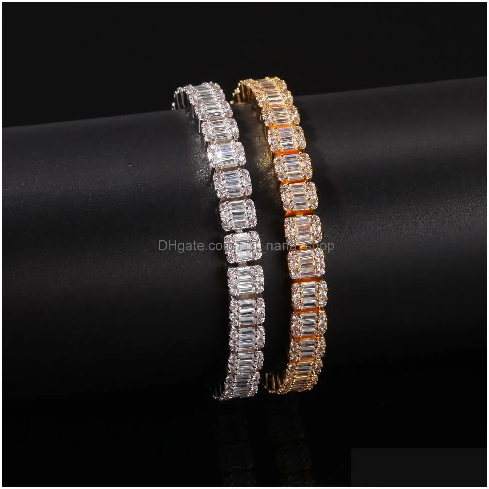 Tennis Ladder Tennis Cz Iced Out Bracelets Hip Hop Cuban Link Chain Diamond Mens Bracelet Charm Gold Sier Rapper Bangles5187333 Drop Dhh5U