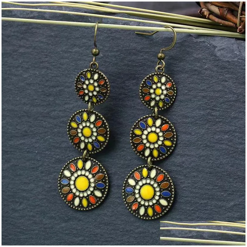 Stylish Hollow Alloy Earrings Vintage Colorf Rhinestone Flower Drop Delivery Dhjyl