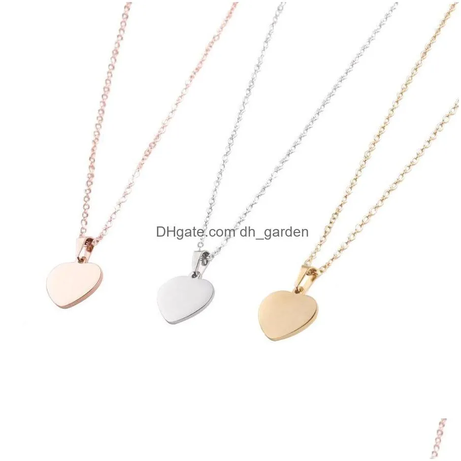 fashion blank love heart pendant necklace stainless steel hearts charm necklace gold silver fashion jewelry for buyer own engraving