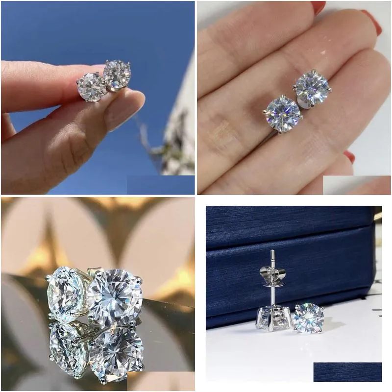 Stud Big Round 5-9Mm Simated Diamond Wedding Earrings For Women Men Jewelry Female Classic 925 Sterling Sier Gift Drop Delivery Dh5Yd