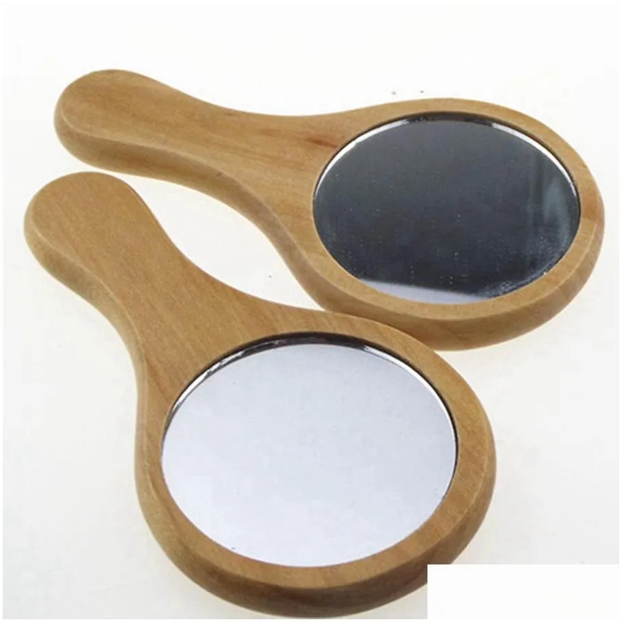 natural wood mirror wooden hand mirror vintage 1pc portable compact makeup vanity hand held mirror with handle espejo de maquillaje de madera houten