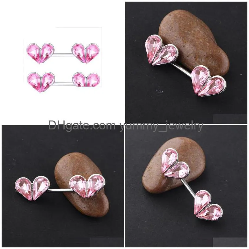 Heart Zircon Nipple Piercing Earring Surgical Steel 14G Ear Barbell Fashion Body Jewelry Drop Delivery Dh2Em