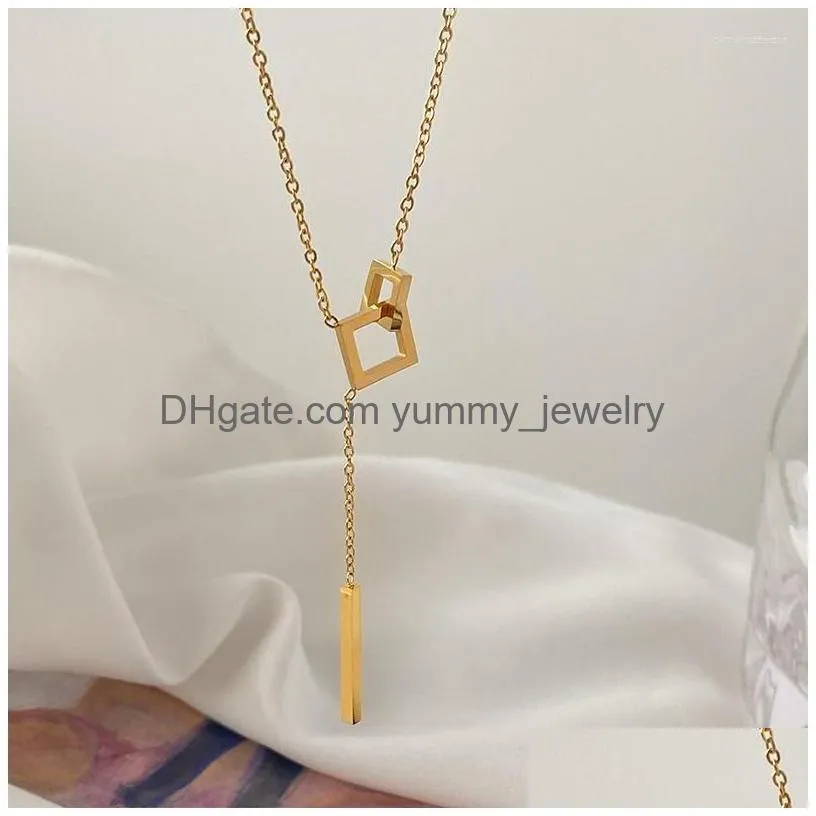 Pendant Necklaces Korean Fashion Temperament Simple Geometric Square Necklace For Women Metal One Word Tassel Chain Jewelry Drop Deli Dham4