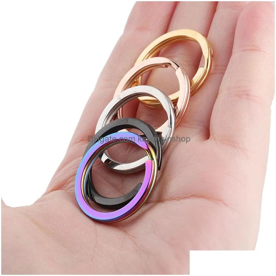 2X25Mm Rainbow Round Circle Gold Sier Color Keychains Metal Key Chain Ring Split Rings Uni Keyring Keyfob Holder Accessories Diy Drop Dhxtf