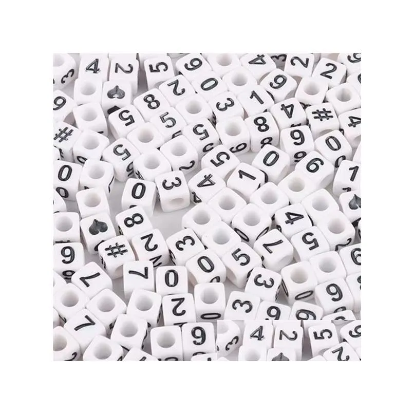 Black/White Acrylic Numeric Letter Beads Diy Beaded Jewelry Accessories Square 100Pcs/Lot Drop Delivery Dhr4O