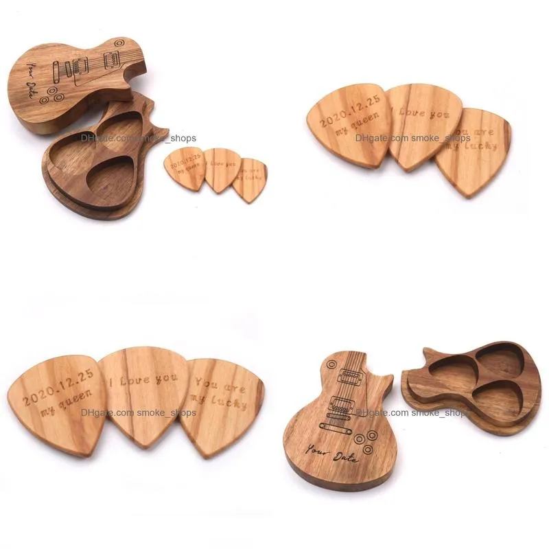 guitar picks wooden pick box holder collector with 3pcs wood mediator accessories parts tool music gifts gift wrap5948186