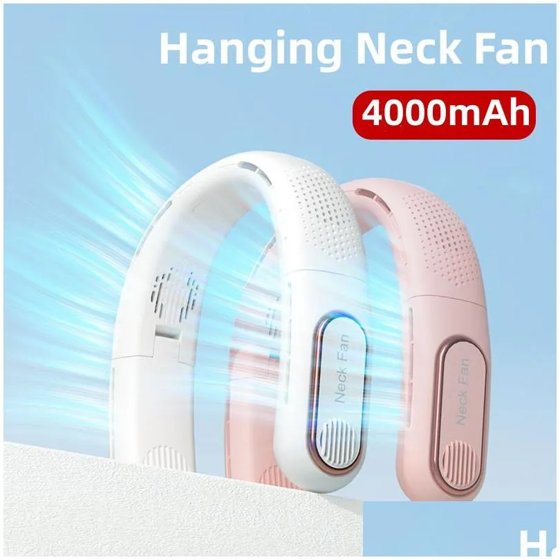 Fans Foldable Wearable Leafless Fan Rechargeable Usb Cooling Portable Bladeless 4000Mah 3 Speeds Wireless Outdoor Sports Electric Fans Dhkui