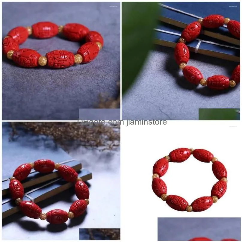 Beaded Strand Cinnabar Single Circle Bracelet Buddha Beads Same Style For Men And Women Drop Delivery Jewelry Bracelets Dhi3Y
