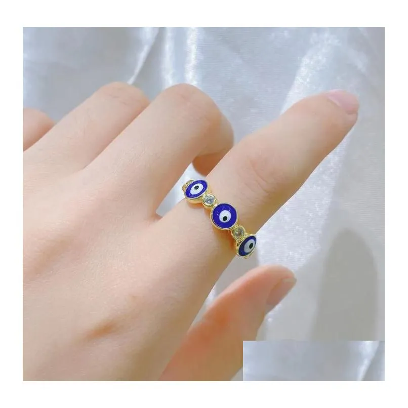 Band Rings Enameled Evil Eye Band Rings Gold Plated Adjustable Zircon Copper Jewelry For Women Gift Drop Delivery Jewelry Ring Dhn0M