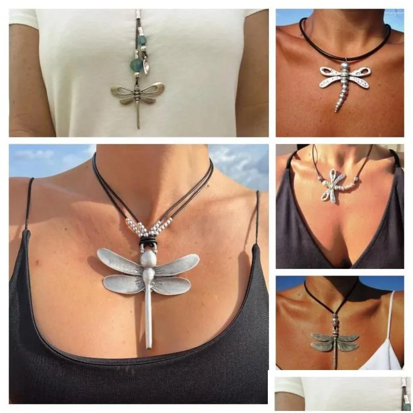 Pendant Necklaces Dragonfly Long Chain Necklace Boho Good Luck Butterfly For Drop Delivery Dhzt1