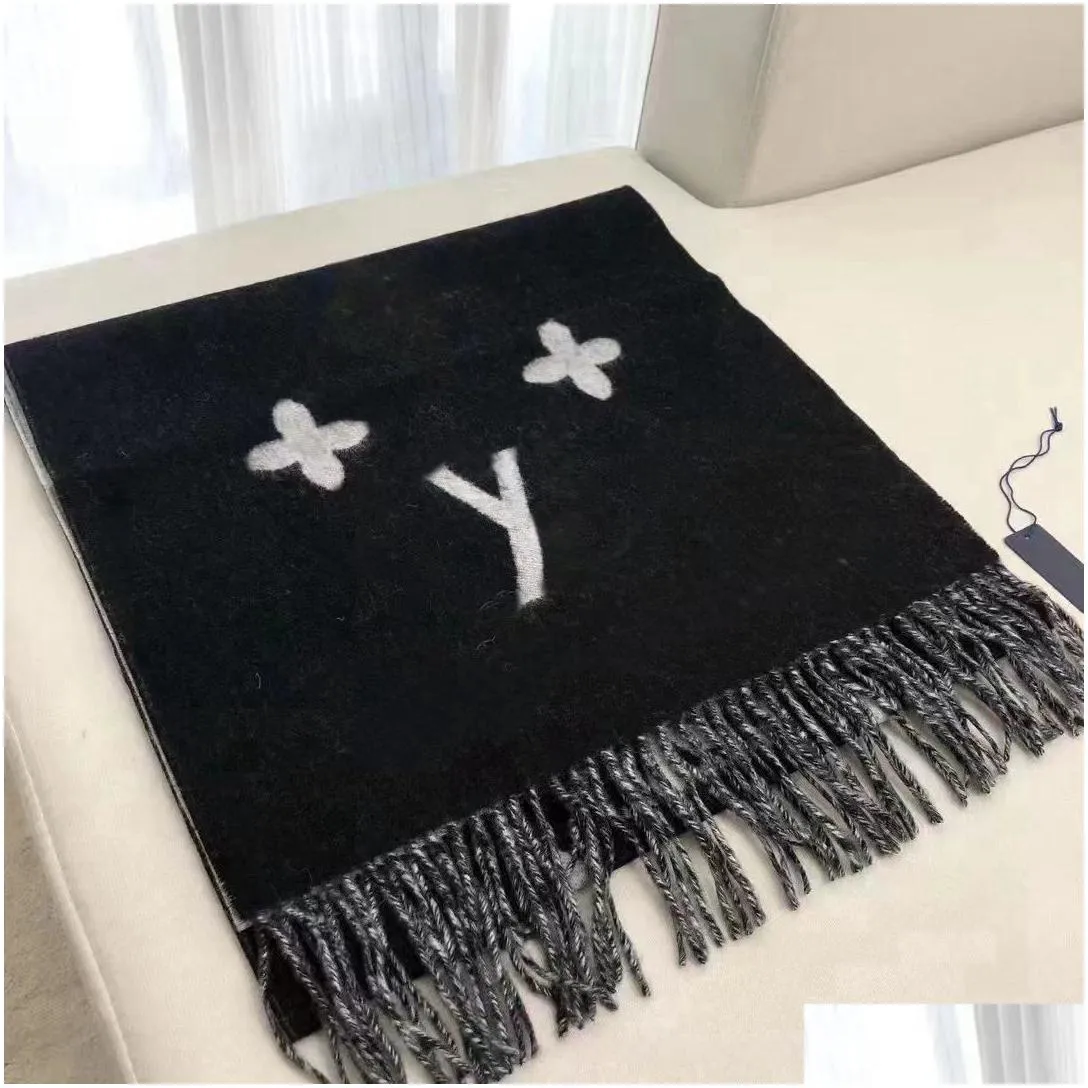 New Cashmere Scarf Winter Style Thickened Shawl Fashion Casual Letter Print Luxury Wool Drop Delivery Dhy6K
