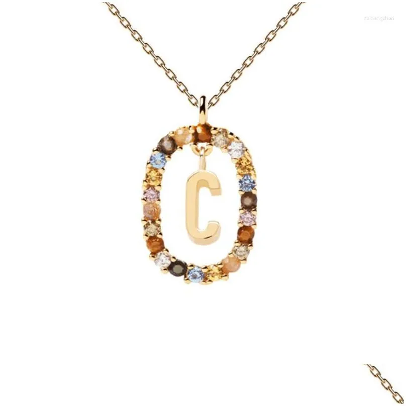 Pendant Necklaces S925 Sier Plated Colorf Crystal Letters A - Z Initial Alphabet Charm Necklace For Women Girls Choker Jewelry Drop D Dhinh