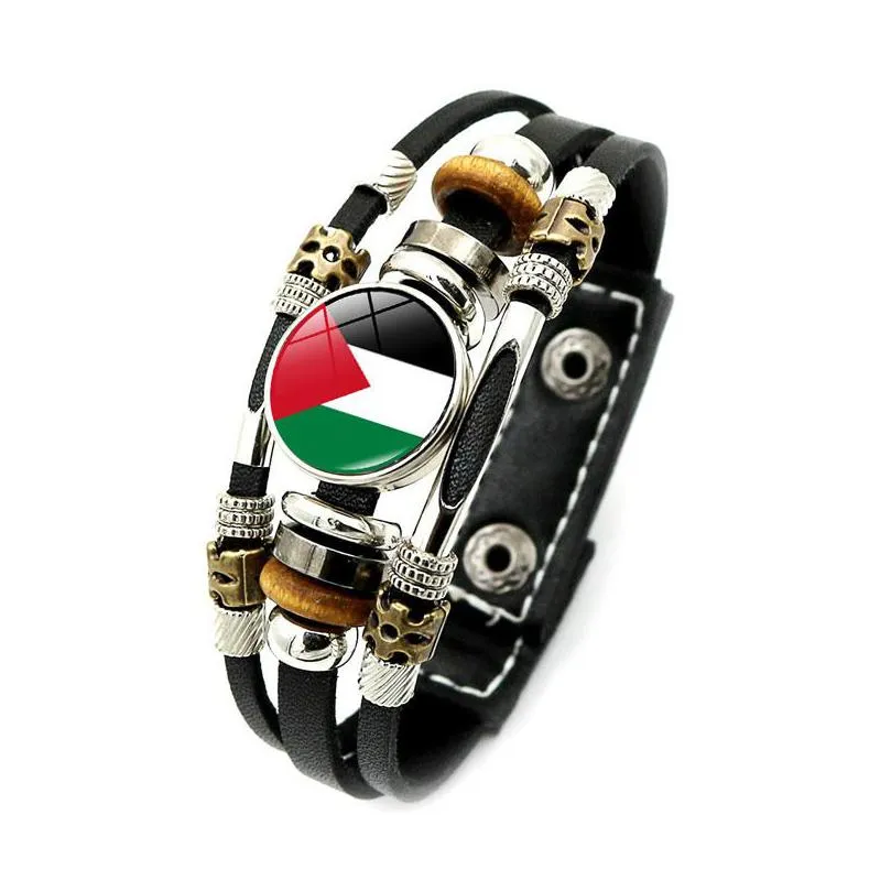 Charm Bracelets Israeli Palestinian Leather Bracelet For Women Punk Style Mti-Layer Braided Beaded Jewelry Drop Delivery Jewelry Brac Dhodb