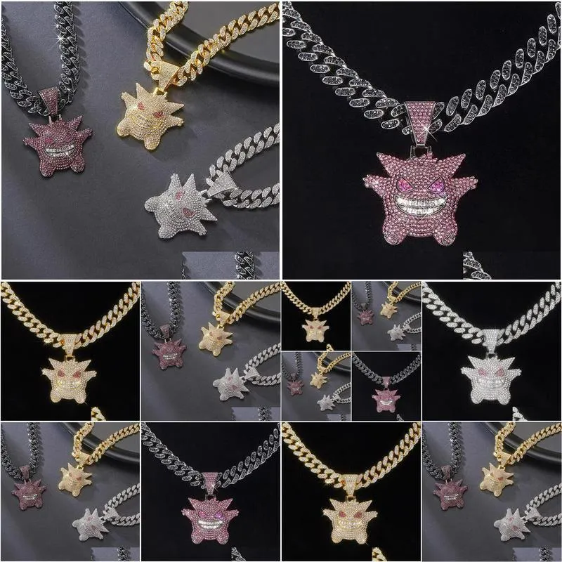 Diamond-Encrusted Elf Hip Hop Pendant Alloy Fl Diamond-Rhinestone Cuban Chain Necklace Jewelry Gift For Men And Drop Delivery Dhi1J