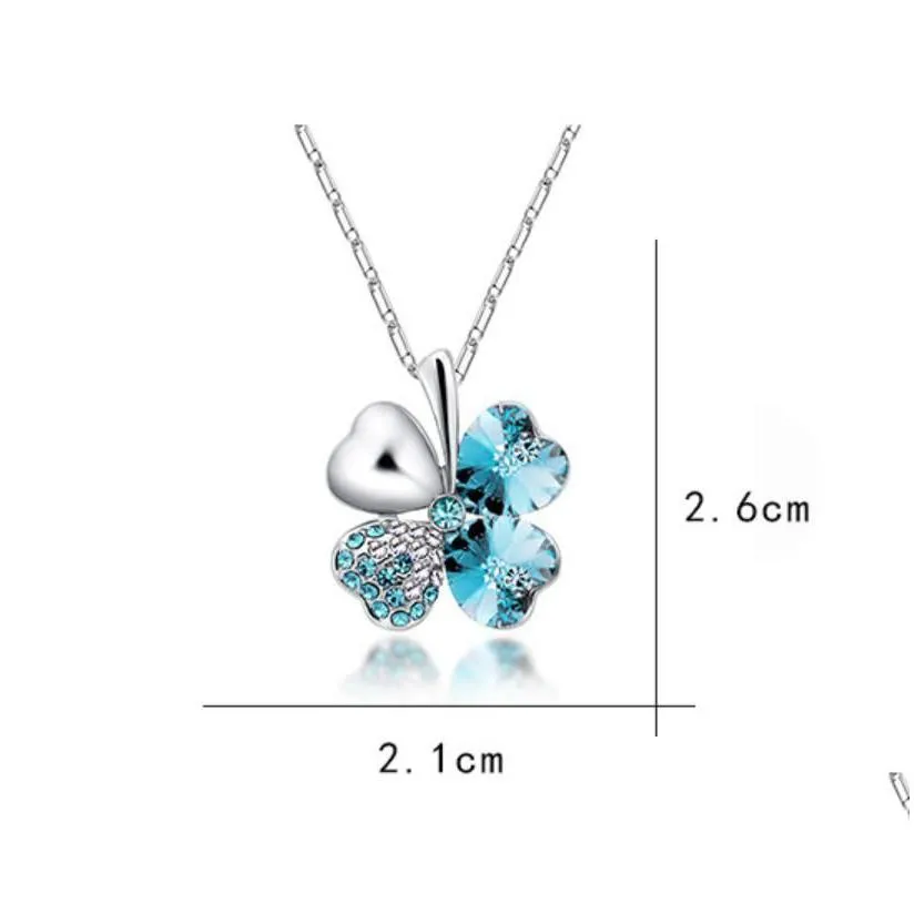 Diamond Crystal Lucky Four-Leaf Clover Necklace Korean Version Clavicle Chain Women Alloy Pendant Choker Drop Delivery Otsbw