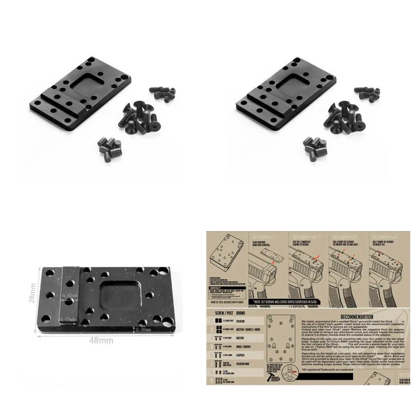 tactical glock mount plate base universal pistolmount for rmr sro mros  doctor red dot optics sights cnc metal