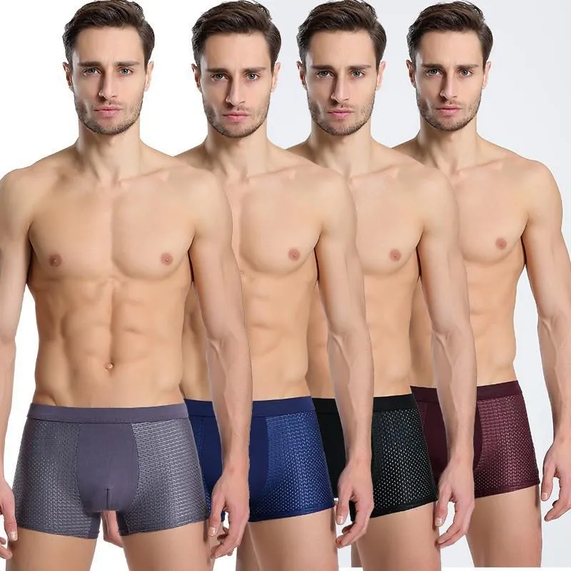 4 pairs of gift box mens underwear ice silk boxers sexy youth loose mesh boxers