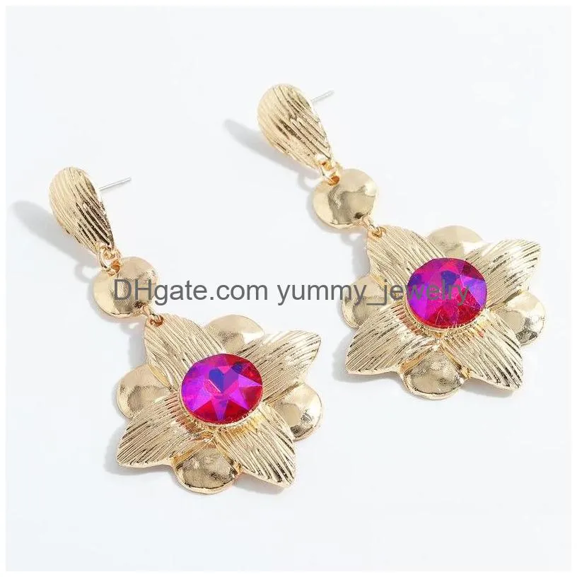 Trendy Colorf Rhinestone Metal Flower Long Dangle Drop Earrings For Women High Quality Crystal Jewelry Party Gift Drop Delivery Dhafb