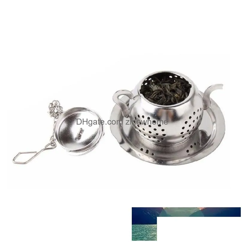 Tea Strainers Stainless Steel Teapot Shape Tea Infuser Spice Flower Strainer Herbal Filter Kitchen Teaware Accessories Ball Teesieb Dr Dhsx3