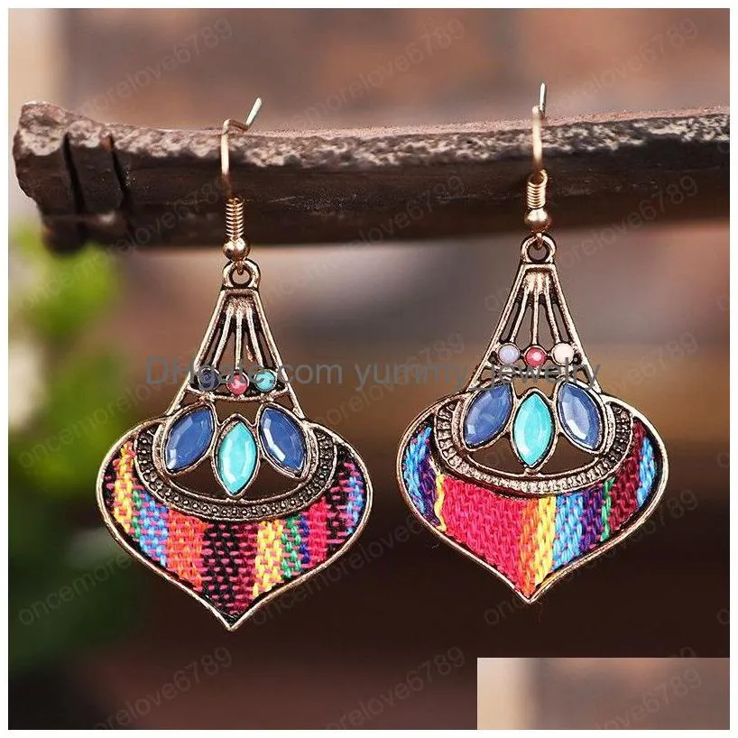 Vintage Ethnic Fabric Ladies Dangle Earring Retro Indian Jewelry Boho Summer Women Fan-Shaped Colorf Resin Earrings Bijoux Drop Deliv Dhkjt
