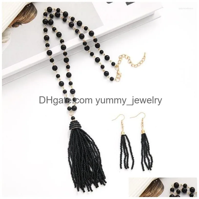 Pendant Necklaces Rice Bead Necklace Originality Fashion Geometry Hand Knitting Bohemia Adjustable Simple Beaded And Earring Set Drop Dhjem