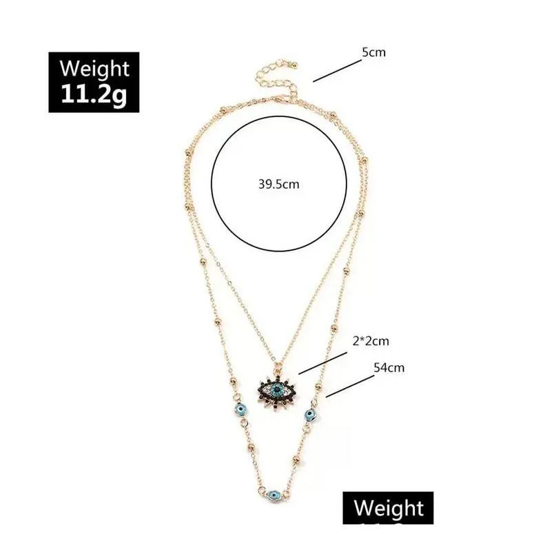 Pendant Necklaces Crystal Blue Evil Eye Pendent Necklace For Women 18K Gold Plated Double Layer Chain Lucky Charm Necklaces Jewelry Gi Dhxcy