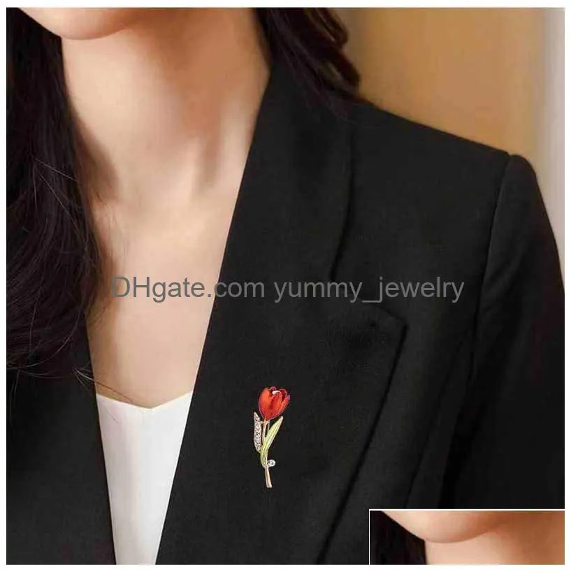 Diamond Flower Tip Brooch Pins Enamel Cor Lapel Designer Brooches Wedding Fashion Jewelry For Drop Delivery Dhb1V