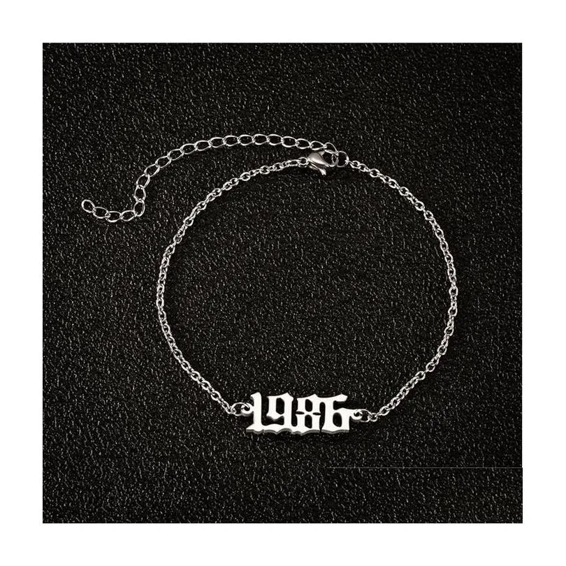 Birth Year Number Anklet Gold Sier Ankle Bracelets For Women 1980-2000 Stainless Steel Adjustable Summer Foot Chain Jewelry Anniversa Otpcg