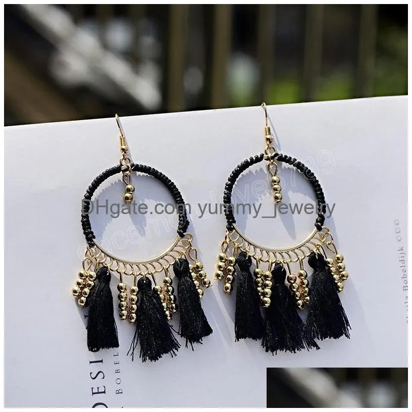 Bohemian Ethnic Handmade Winding Big Circle Earrings For Women Elegant Mticolor Tassel Bead Dangle Earring Bijoux Drop Delivery Dhqgu