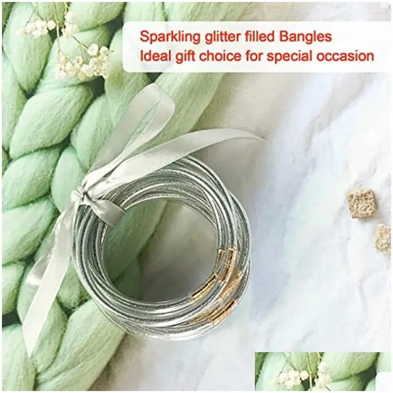 Bangle 9Pcs/Set Glitter Jonc Buddhist Bracelet Pseras Pan De Oro Buddha Girls Jelly Bracelets Soft For Drop Delivery Dhu9D