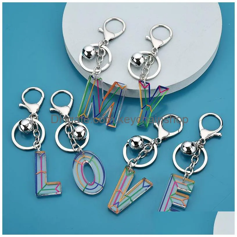 Letter Pendant Keychains Resin Key Chains Rings For Women Cute Car Acrylic Glitter Keyring Holder Charm Bag Couple Drop Delivery Dhcgk