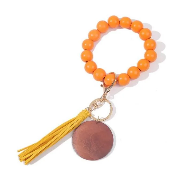 Tassel Beaded Wooden Bracelet Keychains Diy Wood Key Rings With Fringe Keychain For Drop Delivery Ot1Zl