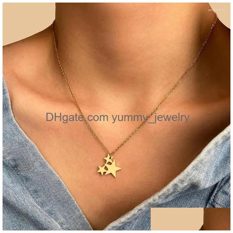 Pendant Necklaces Stainless Steel Three Five-Pointed Stars Collar Chain Fashion Necklace For Women Jewelry Party Friends Drop Deliver Dhoae