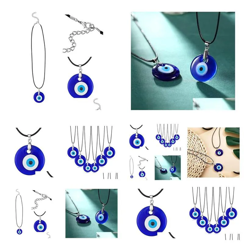 30Mm Turkish Blue Evil Eye Pendant Necklace Glass Leather Rope Chain Necklaces For Women Men Fashion Jewelry Drop Delivery Ot9Db