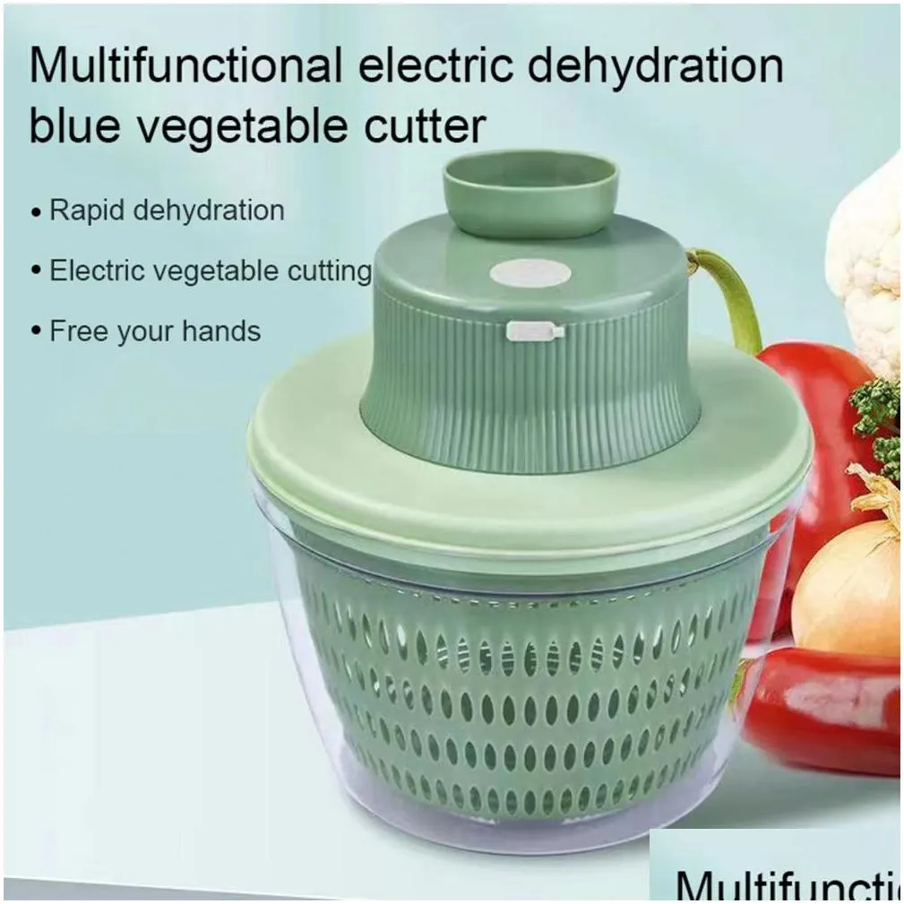 Salad Tools Electric Vegetable Cutter Drain Basket Fruit Salad Dehydrator Mtifunctional Matic And Drop Delivery Home Garden Kitchen, D Dh9Ga