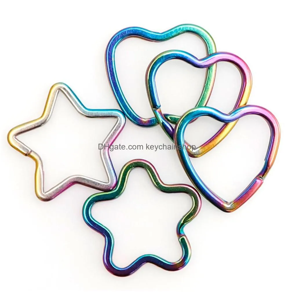 Rainbow Heart Star  Keychains Metal Key Chain Ring Split Rings Uni Keyring Keyfob Holder Accessories Diy Drop Delivery Dh1Gh