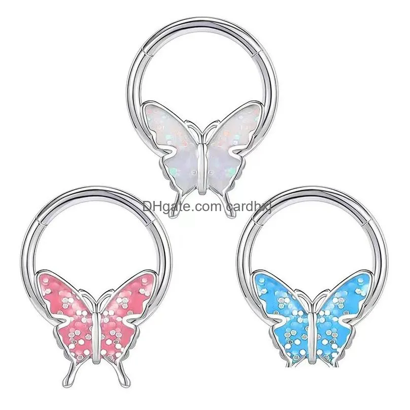 Other 8Pcs Stainless Steel Oil Drip Butterfly Nose Ring Glitter Ear Bone Horseshoe Womens Piercing Jewelry Drop Delivery Jewelry Body Otody