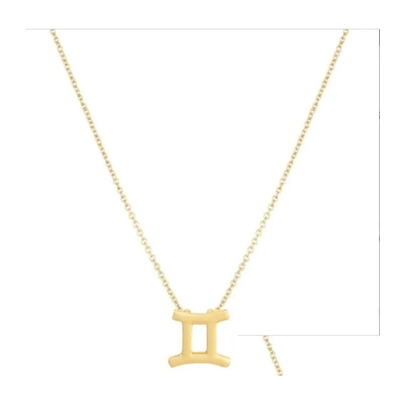 18K Gold Plated Zodiac Necklace Stainless Steel Astrology Jewelry For Women Girls 12 Constellation Pendant With Mes Card Birthday Dro Otlaq
